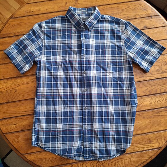 Eddie Bauer Men’s Plaid Short Sleeve Button-Up Shirt Blue and Red Size Medium - Picture 2 of 7